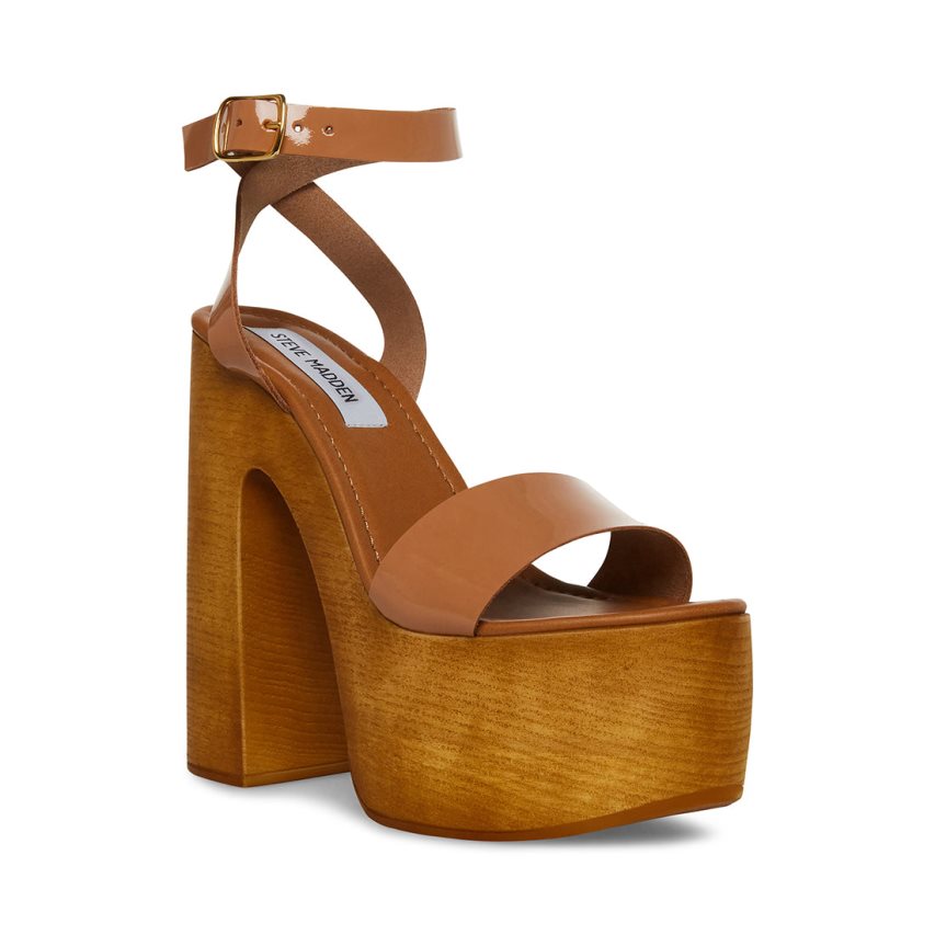 Brown Steve Madden Alessia Patent Women's Heels Sandals | PH 4207QTB